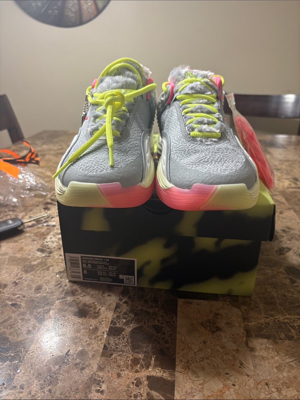Nike Mens Gray Sneakers with Neon Yellow & Pink Accents